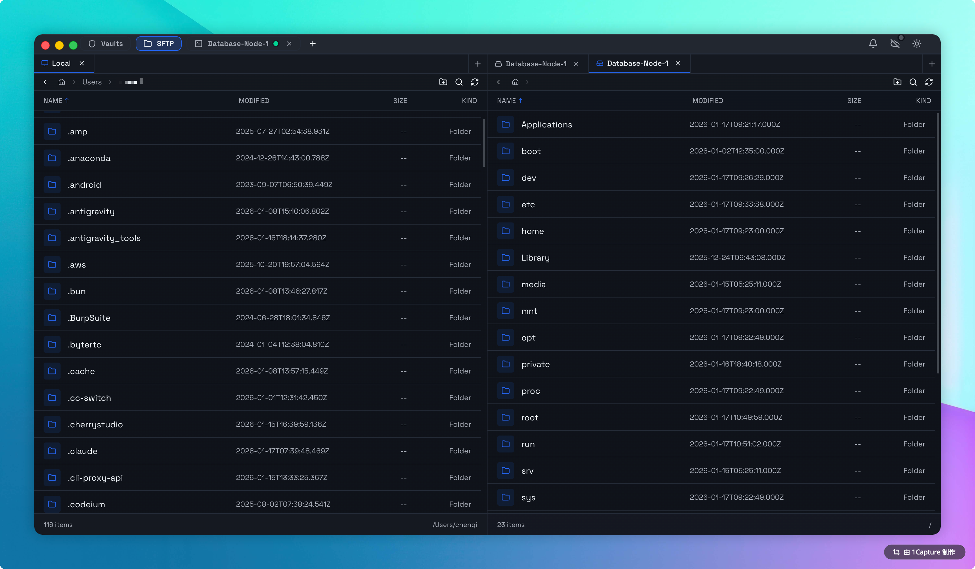 Dual-pane SFTP interface